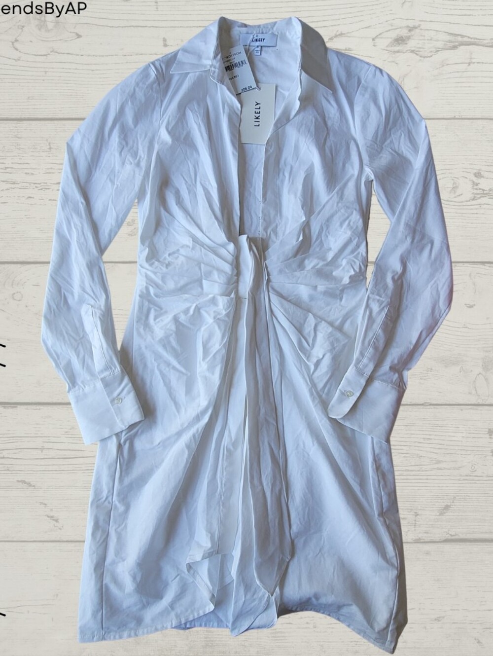 Likely White Collared Shirt Dress with Twist Detail